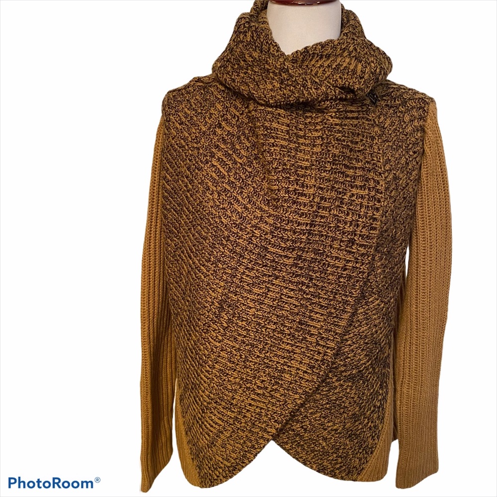 LISA RINNA SWEATER CARDIGAN TAN BLACK OPEN FRONT SHAWL COLLAR SIZE XXS NWOT NEW